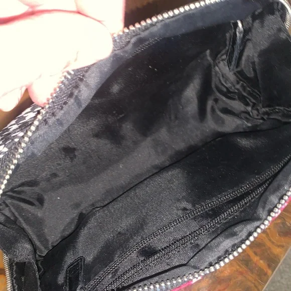 SONIA KASHUK bag, pink roses on black/white houndstooth check, silver zipper EUC - Picture 7 of 17